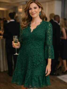 Formal Dark Green Lace Dress